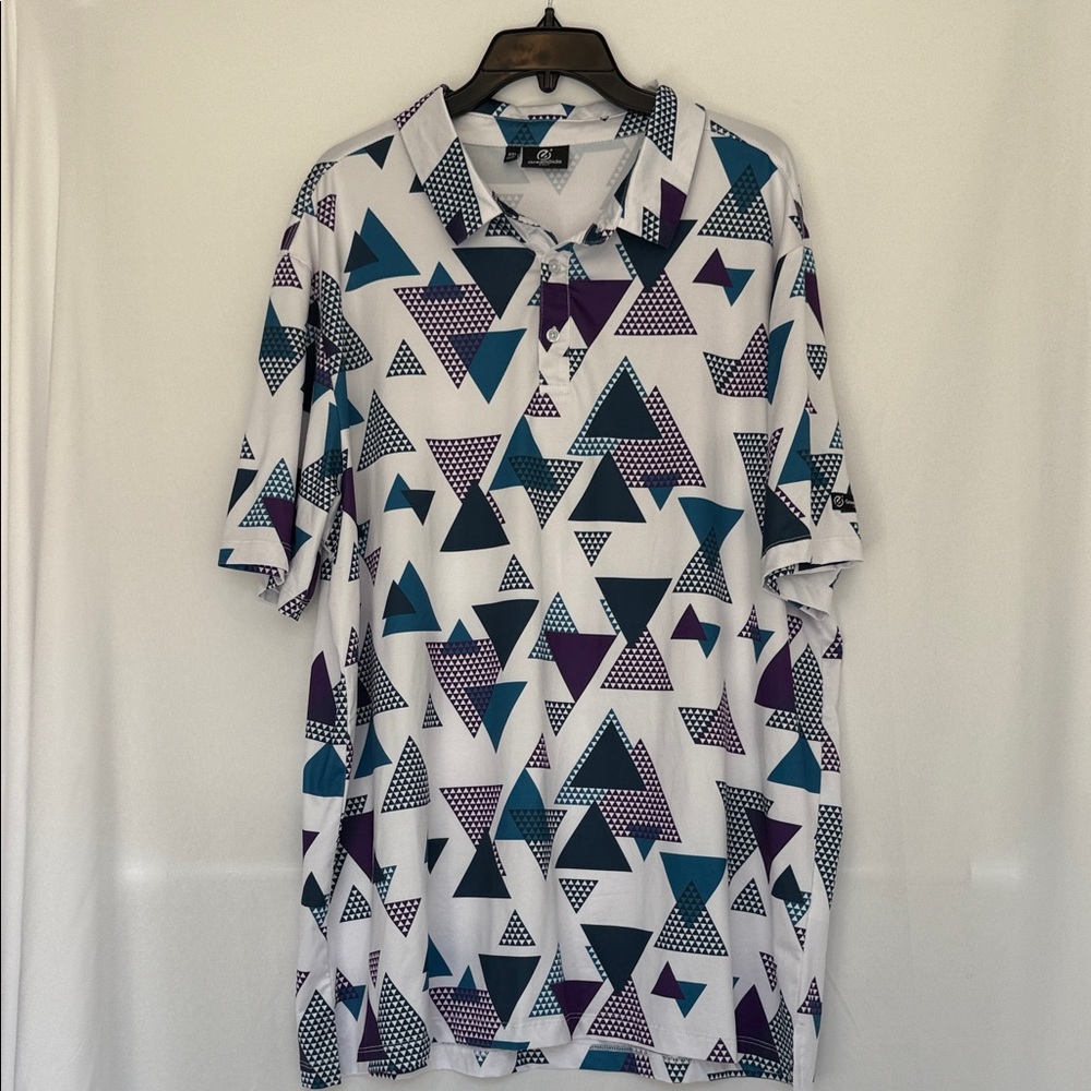 Geometric Men's Polo Shirt - White, Blue, Purple